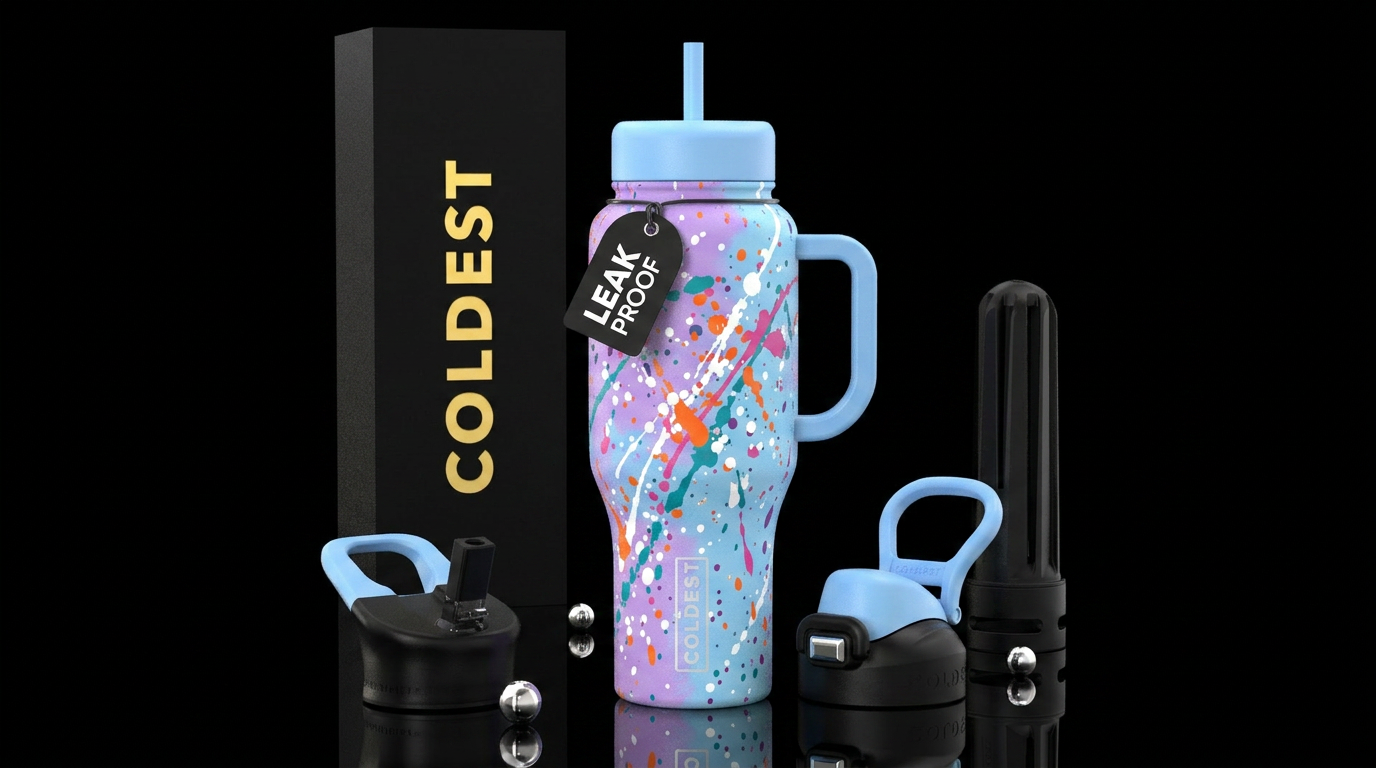 Vibrant pastel purple and blue intermingled backgr... water bottle design
