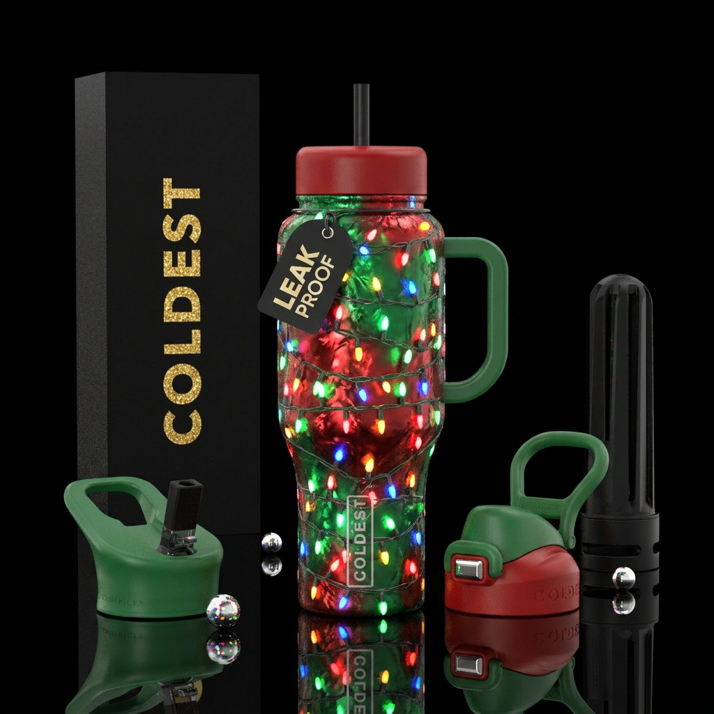 Red and green intermingled shiny background with v... water bottle design