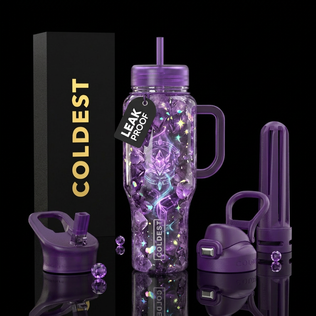 amethyst, inbued, whimsical, fantasy, sparkly, glo... water bottle design