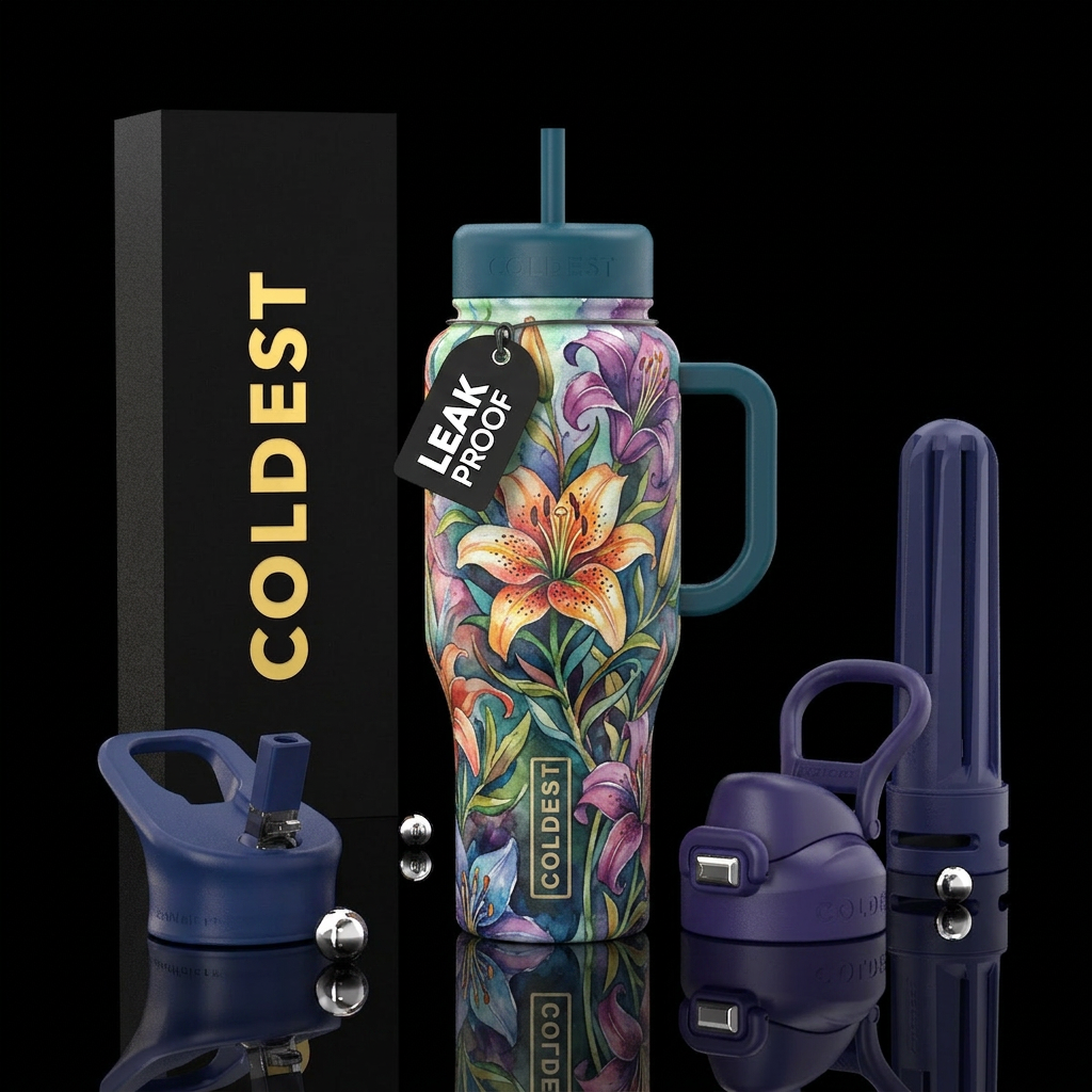 Artistic, Aztec Lilies,, inbued, watercolor, vibra... water bottle design