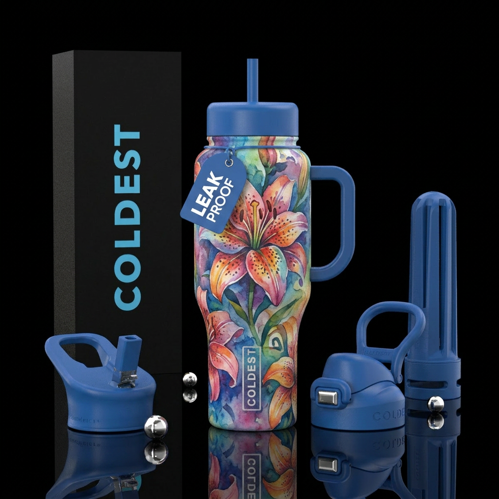 Artistic, Aztec Lilies,, inbued, watercolor, vibra... water bottle design