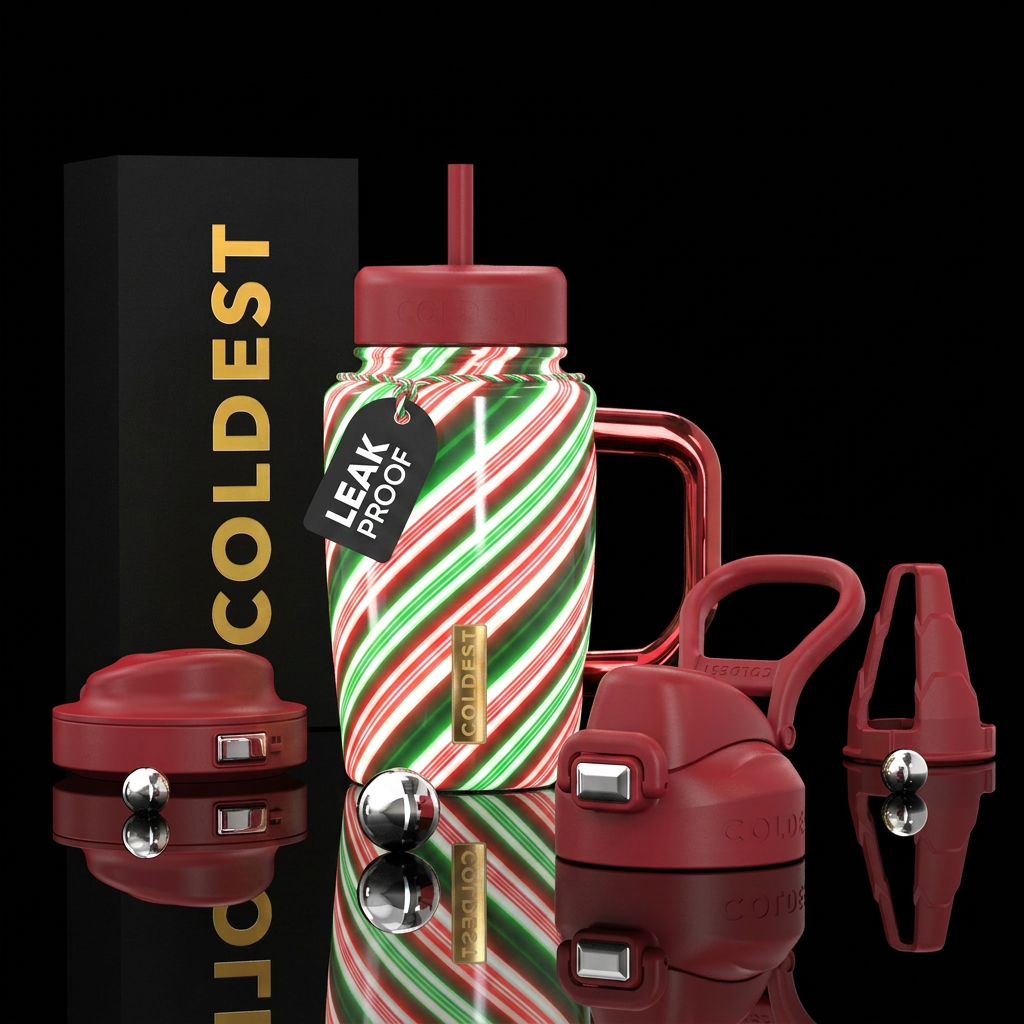 Red, white, green candy cane stripes all over glow... water bottle design