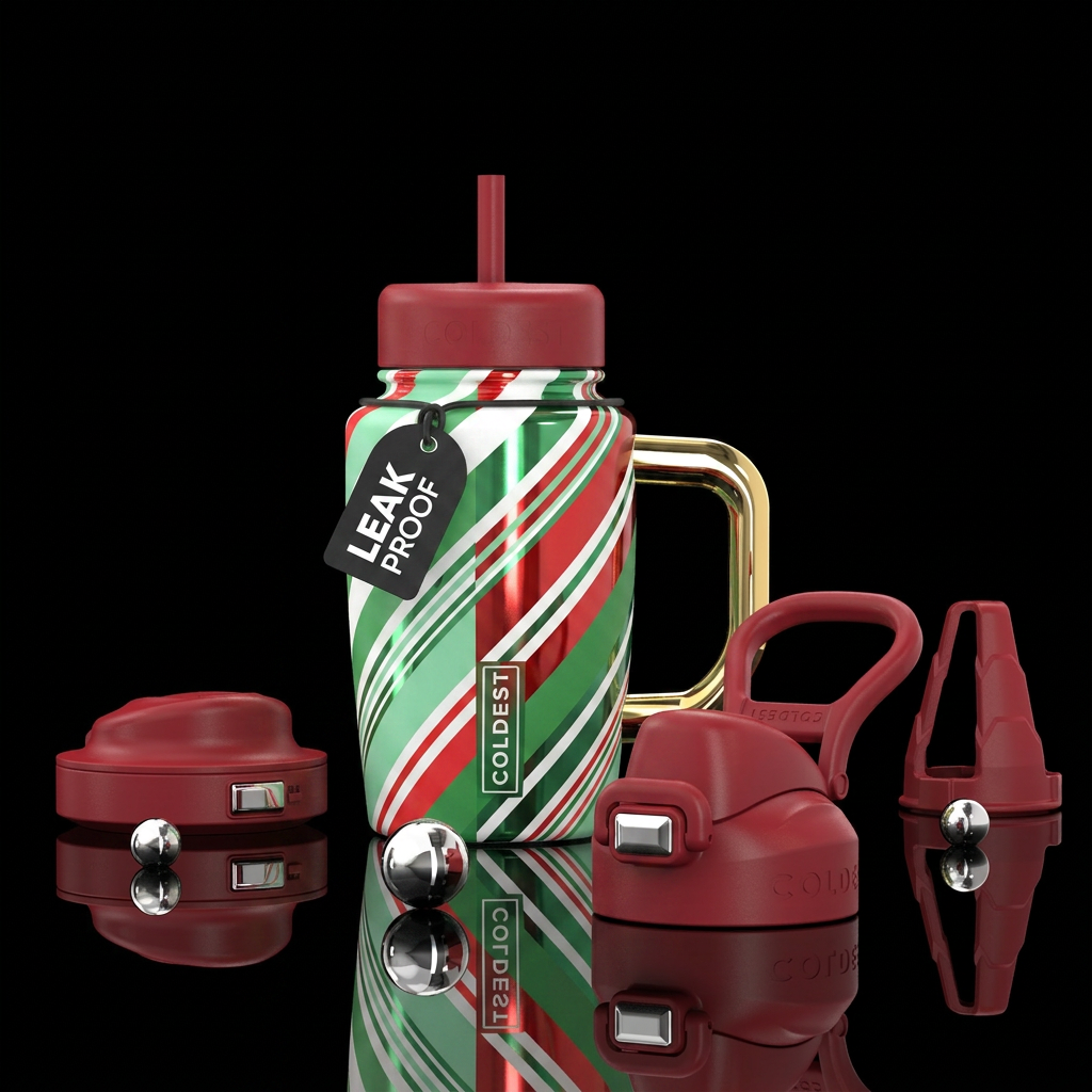 Half shiny half matte red, white, green candy cane... water bottle design
