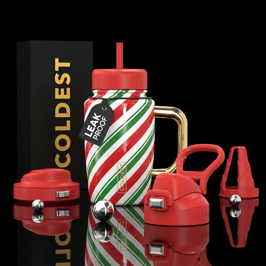 Half shiny half matte red, white, green candy cane... water bottle design