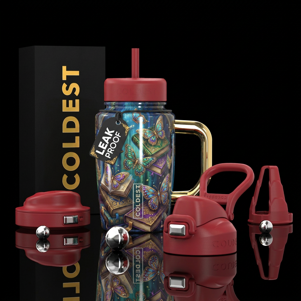 Magical, library Fantasy, books, butterflies water bottle design
