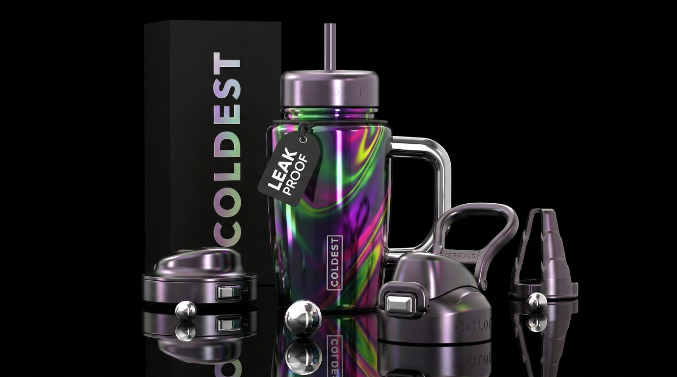 Purple,green,pink,yellow lighting metallic black s... water bottle design