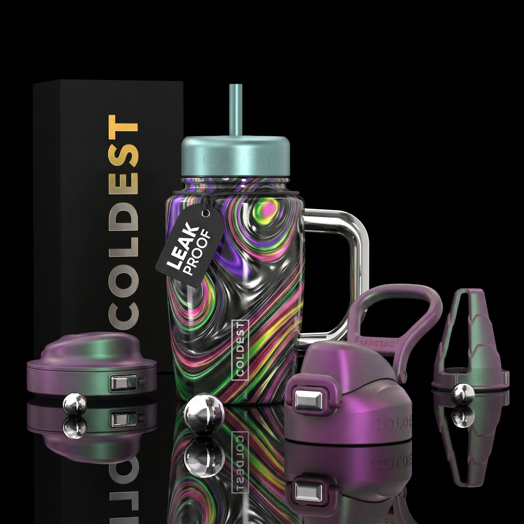 Purple,green,pink,yellow lighting metallic black s... water bottle design