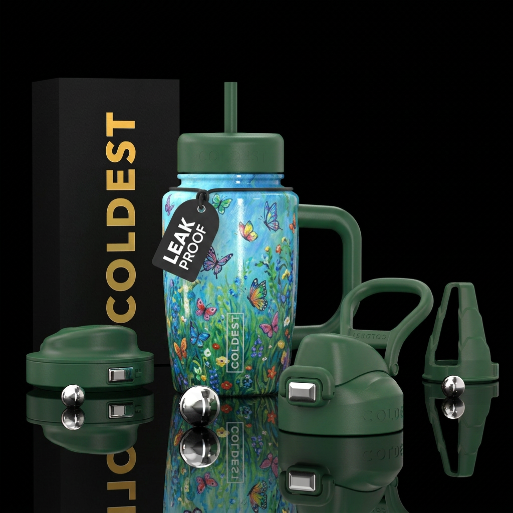 spring bloom, painting, whimsical, butterfly, beau... water bottle design