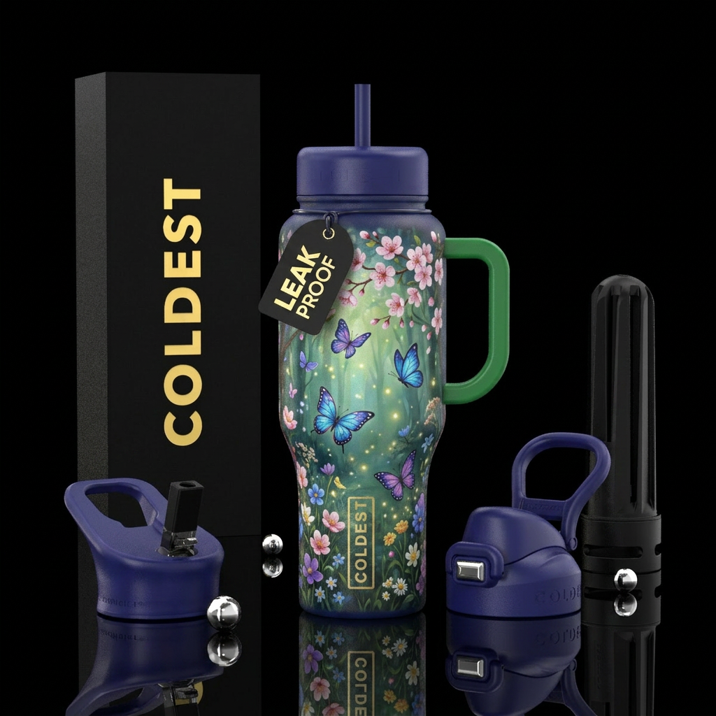 Spring bloom, painting, butterfly, beautiful, whim... water bottle design