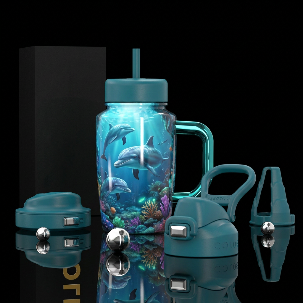 Under sea dolphin fantasy magical water bottle design