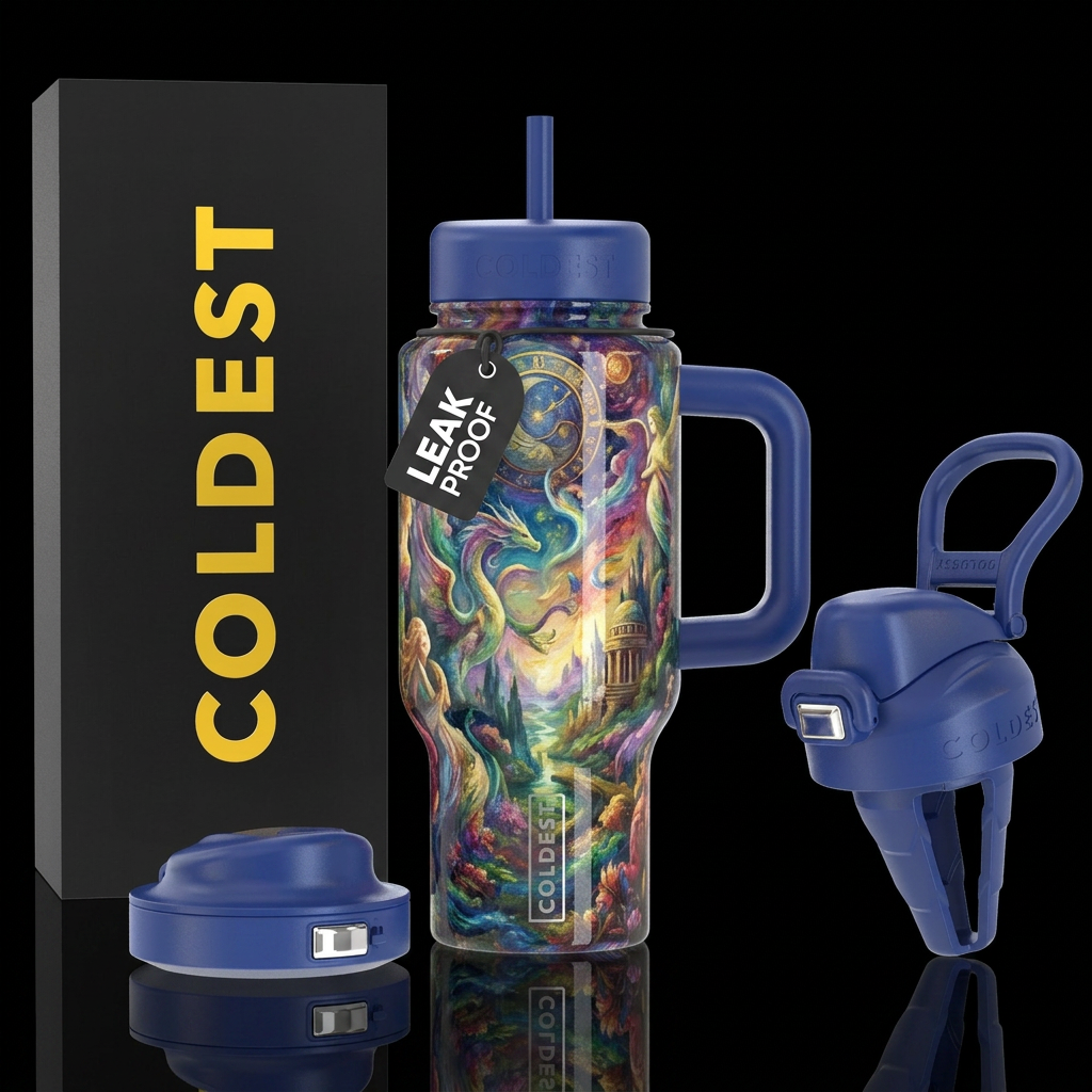 vintage, artistic, fantasy, impressionist water bottle design