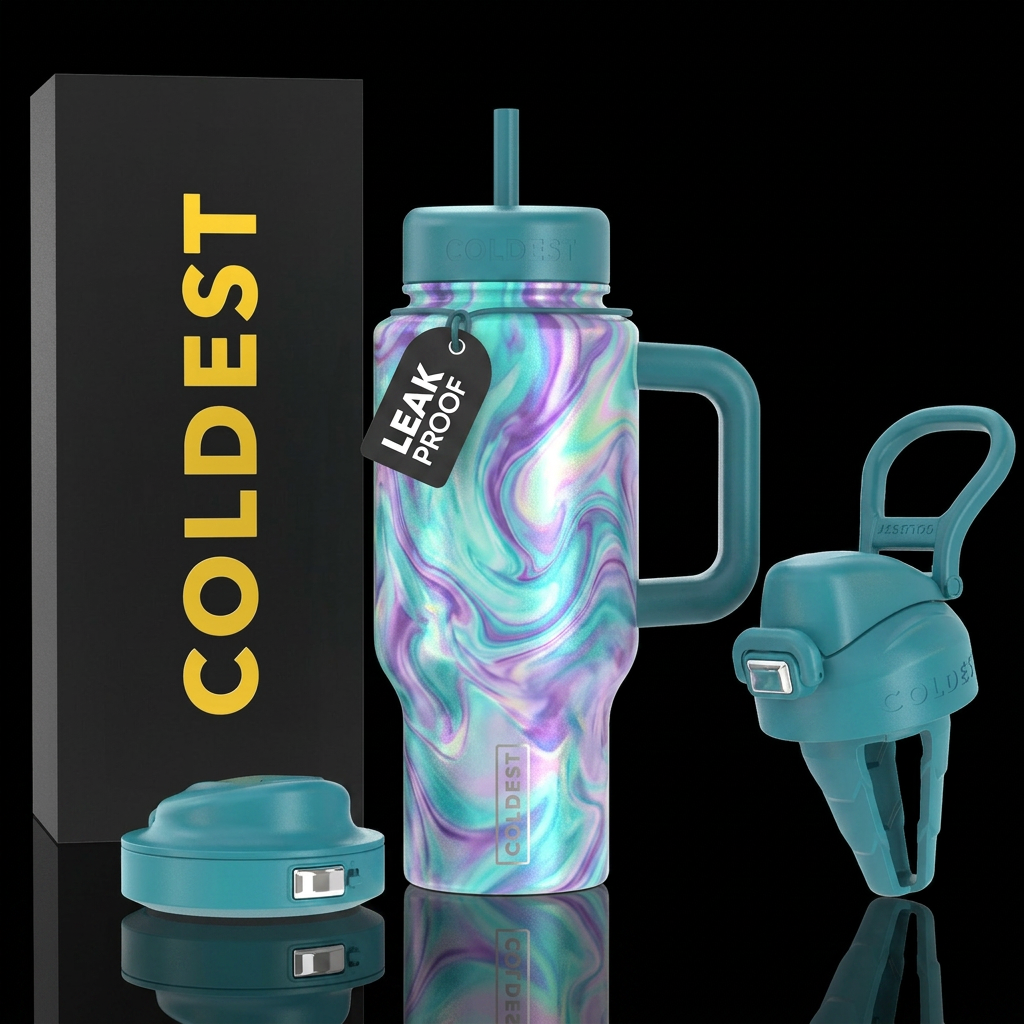 irridescent, marble, turquoise,amethyst,opal water bottle design