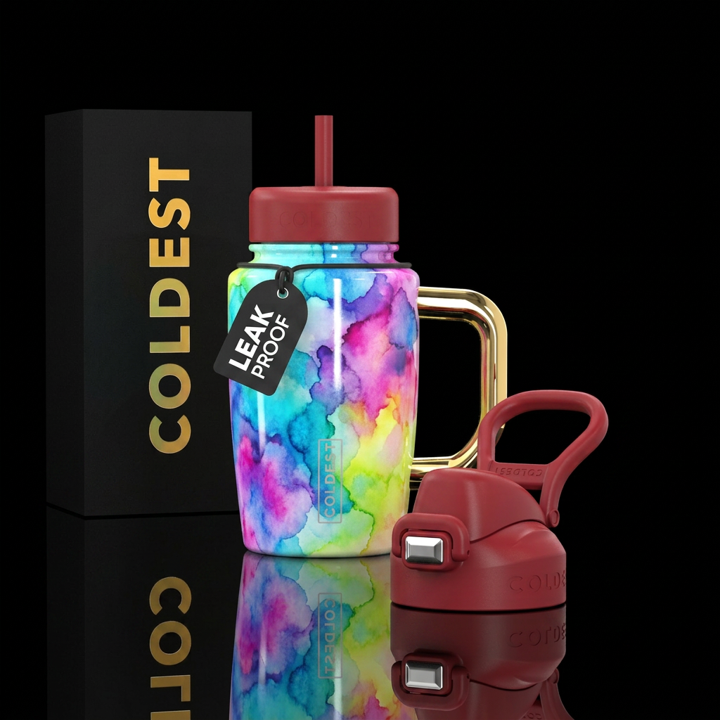 mesmerizing, whimsical, artistic, vibrant, abstrac... water bottle design
