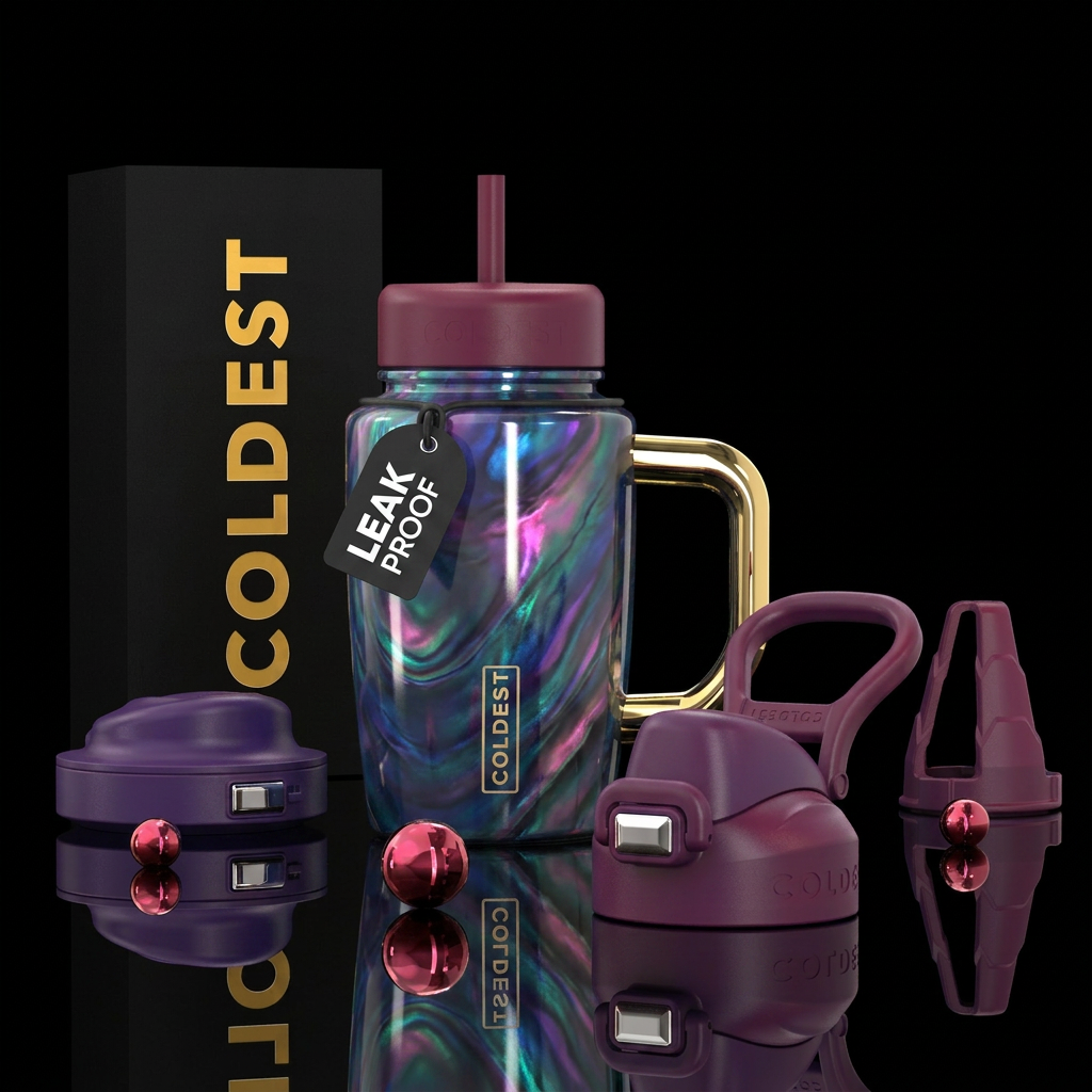 irridescent, inbued, gemstone, luxurious, artistic... water bottle design