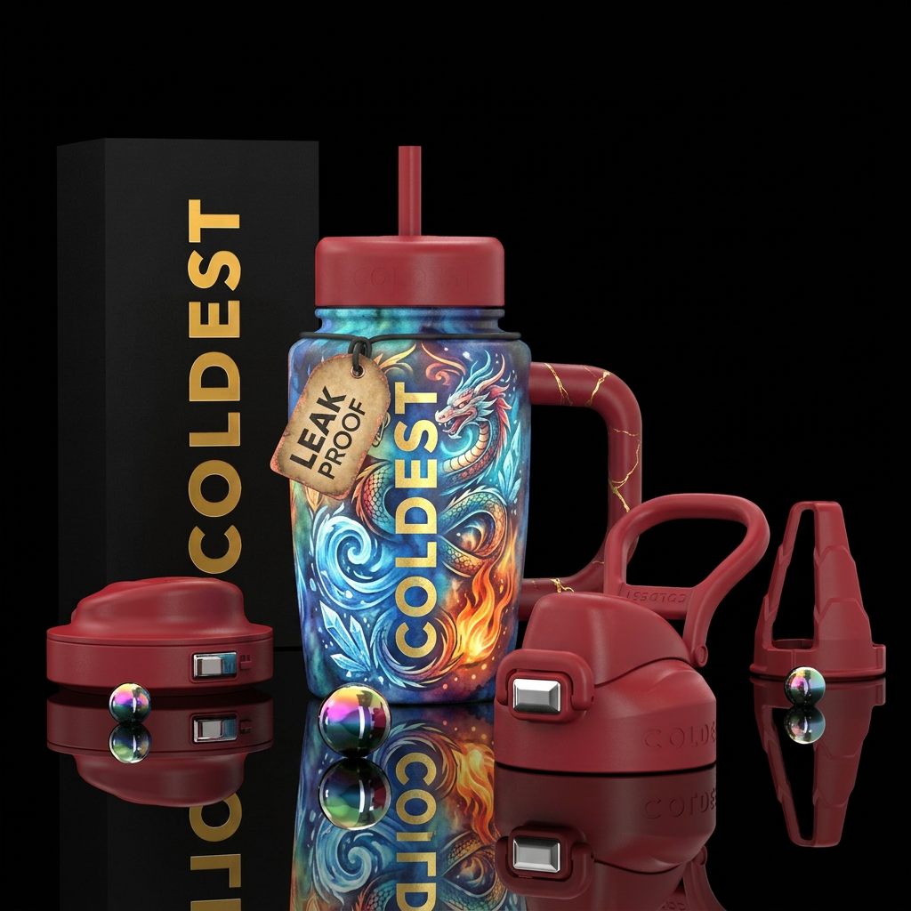 tattoo style, vibrant, inbued, watercolor, glowie,... water bottle design