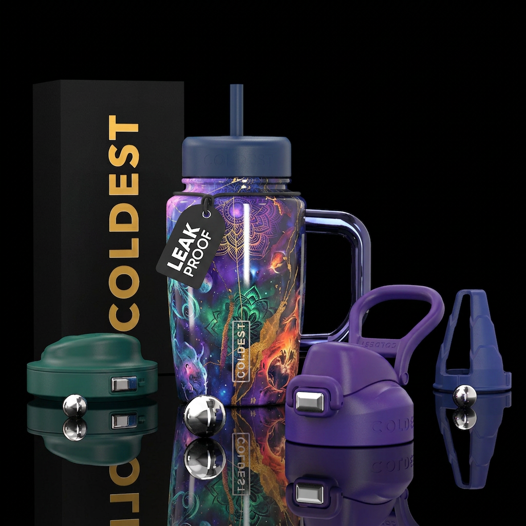 tattoo style, vibrant, inbued, watercolor, glowie,... water bottle design