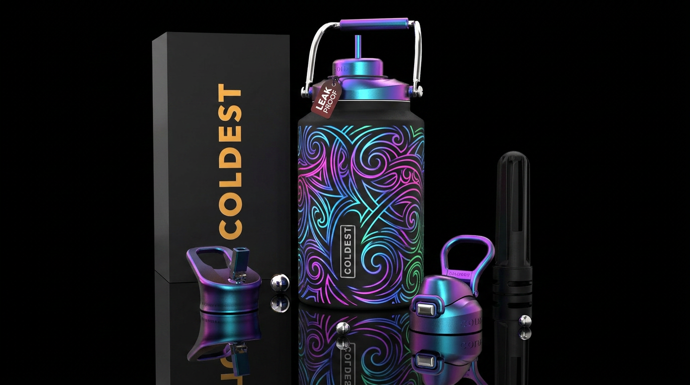 Tattoo style,inbued,tribal swirls,glowie,, shiny, ... water bottle design