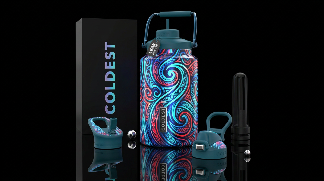 Tattoo style,inbued,tribal swirls,glowie,, shiny, ... water bottle design