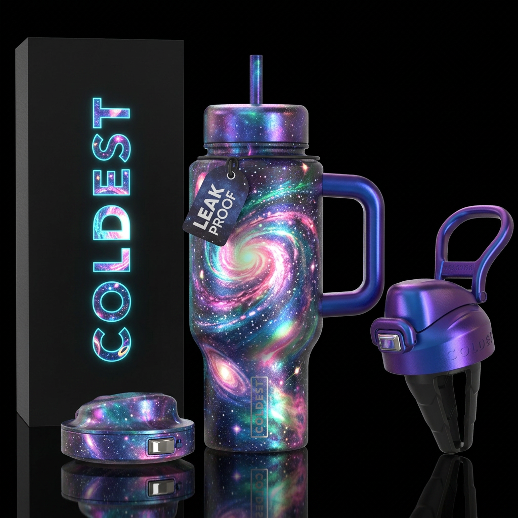 celestial, glowie, whimsical, stylistic, psychedel... water bottle design