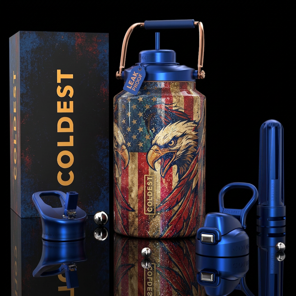 patriotic, sparkly, shiny, glowie, stylistic, fier... water bottle design