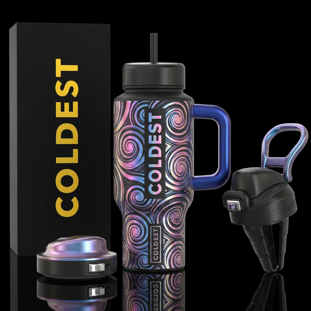 hypnotic, glowie, sparkly, stylistic, whimsical, i... water bottle design