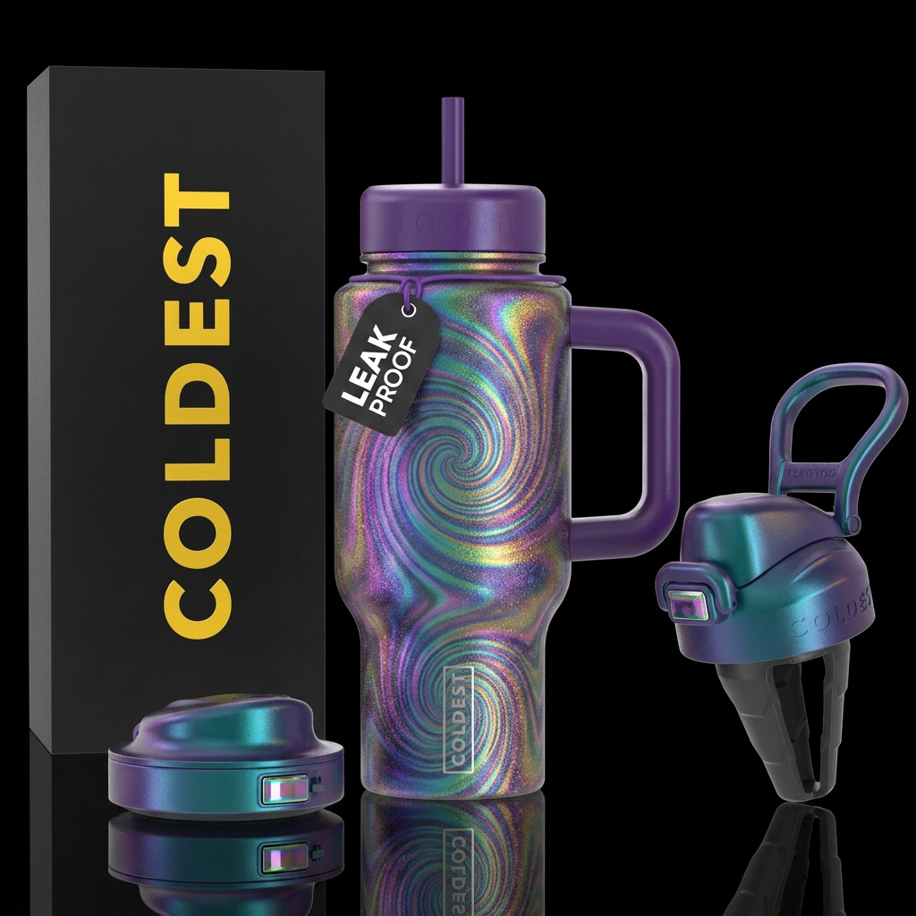 hypnotic, glowie, sparkly, stylistic, whimsical, i... water bottle design