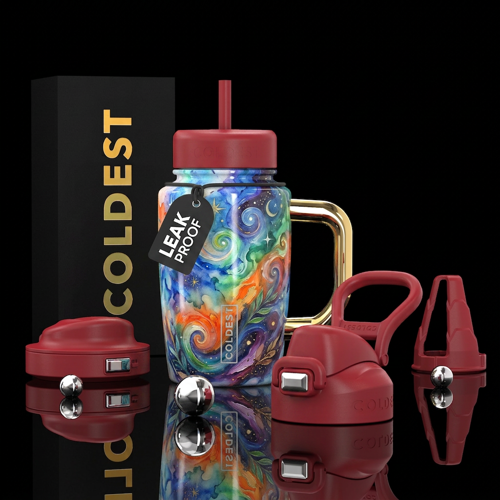 oil painted, watercolor, inbued, artistic, stylist... water bottle design