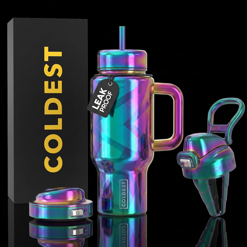 Duochrome, vibrant, modern, inbued, irridescent, c... water bottle design