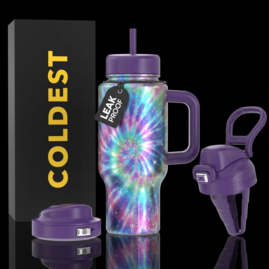 tie-dye, fantasy, vibrant, magical, shiny, sparkly... water bottle design