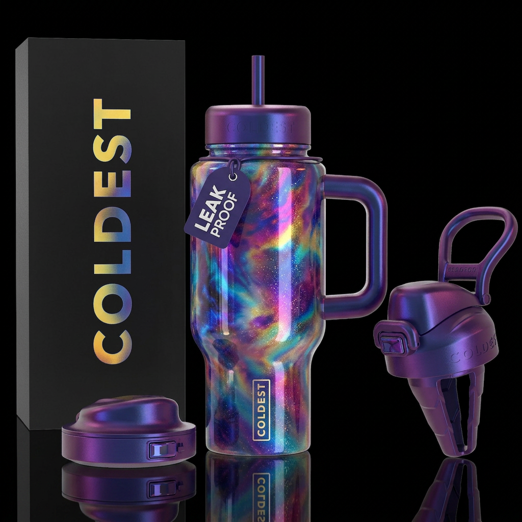 tie-dye, fantasy, vibrant, magical, shiny, sparkly... water bottle design