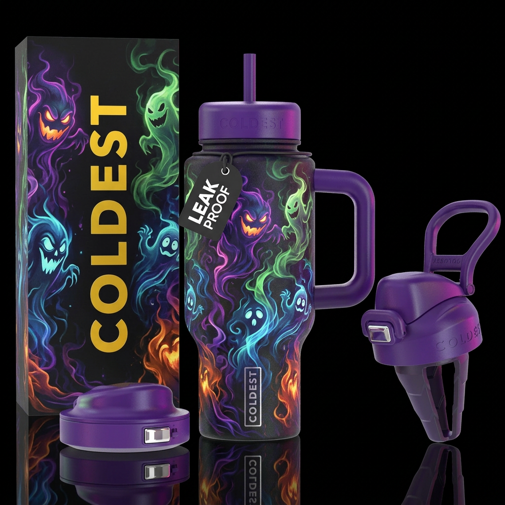 scary, funny, vibrant, inbued, haunted, darkness, ... water bottle design