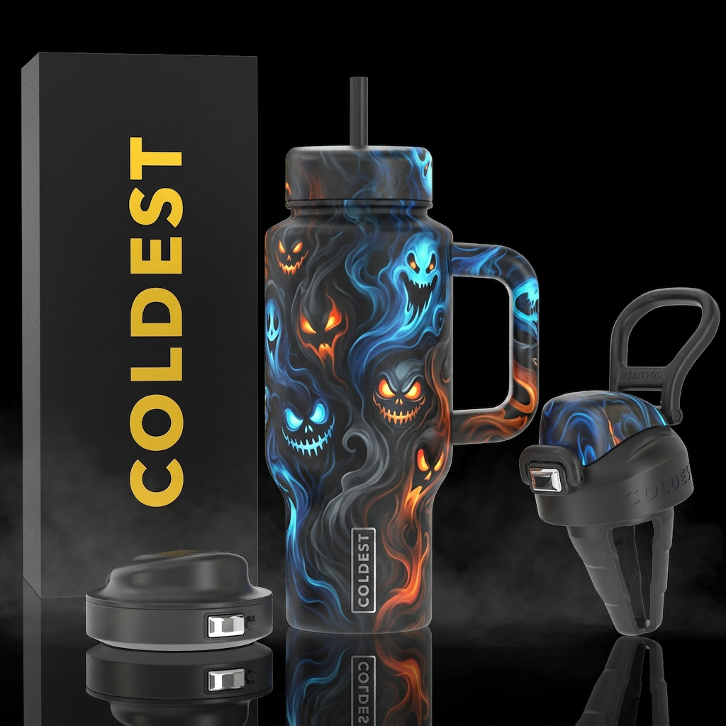 scary, funny, vibrant, inbued, haunted, darkness, ... water bottle design