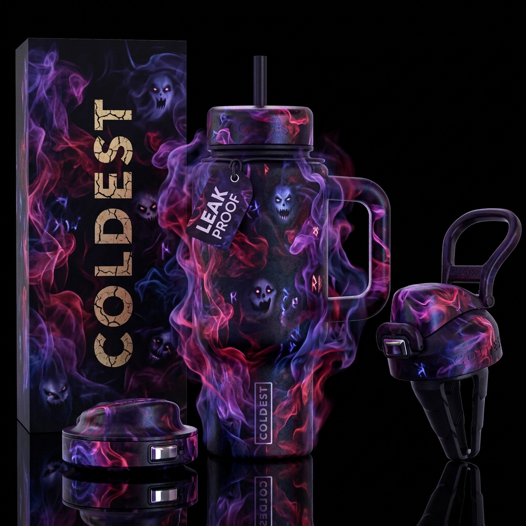 scary, funny, vibrant, inbued, haunted, darkness, ... water bottle design