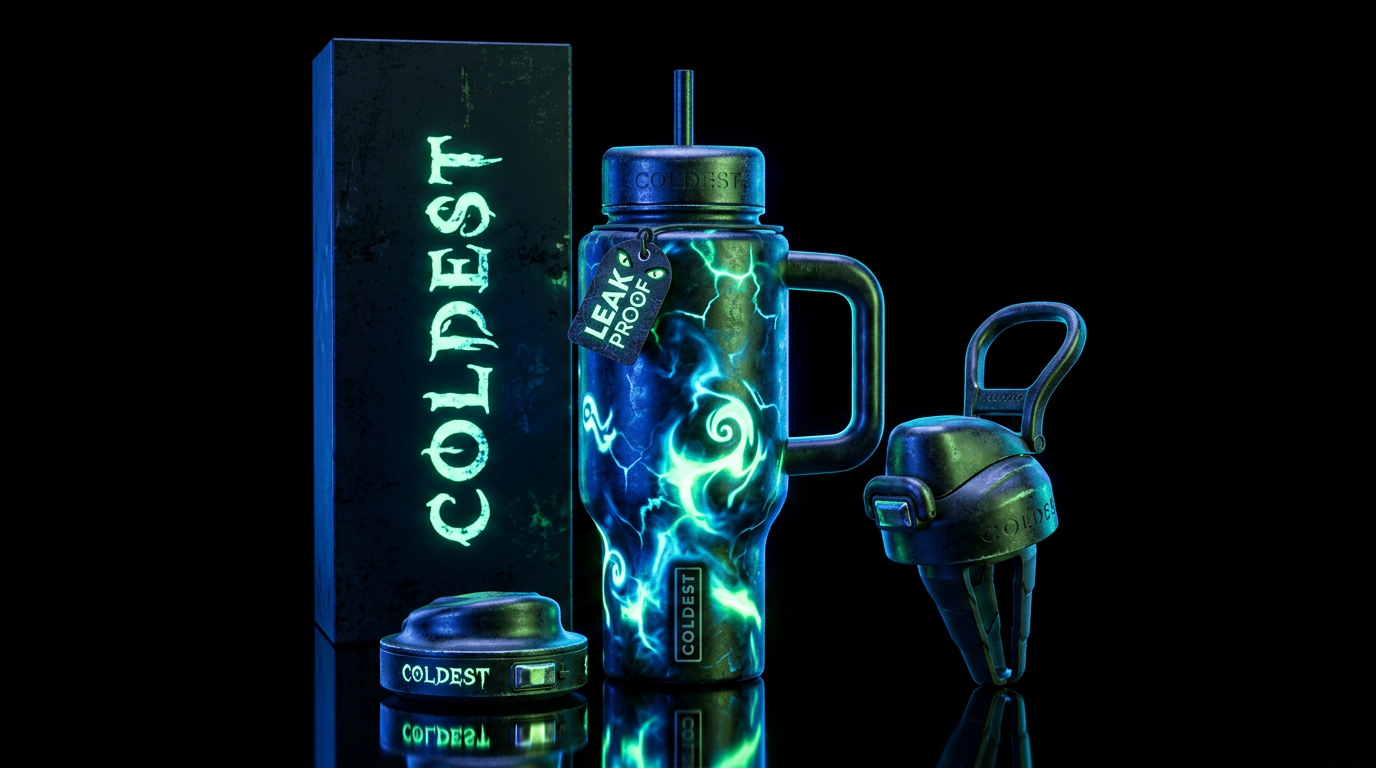 scary, funny, glowie, vibrant, inbued, haunted water bottle design