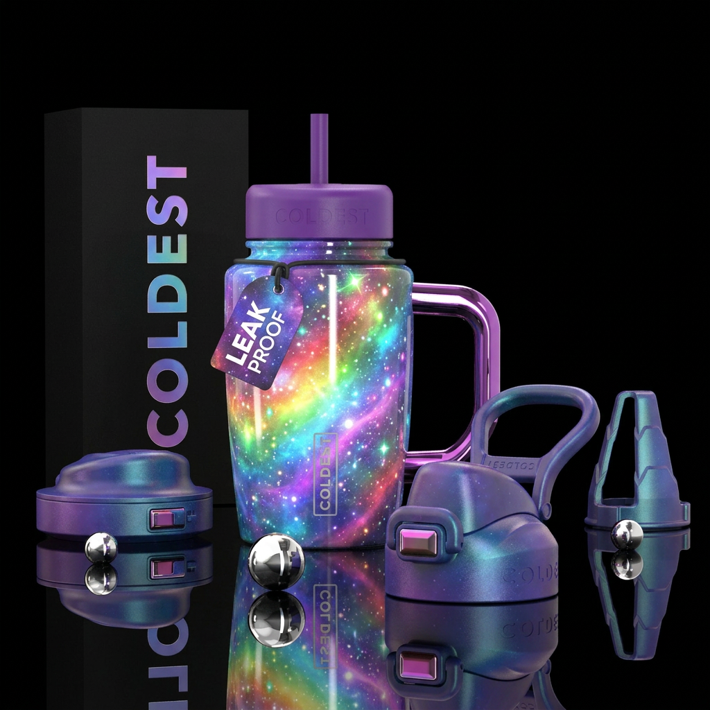 mystical, rainbow, glowie, sparkly, stylistic, art... water bottle design