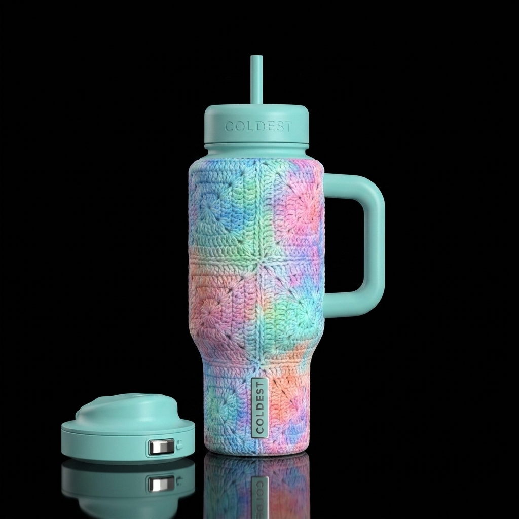 quilted,crotche,, vibrant, beautiul, stylistic, in... water bottle design