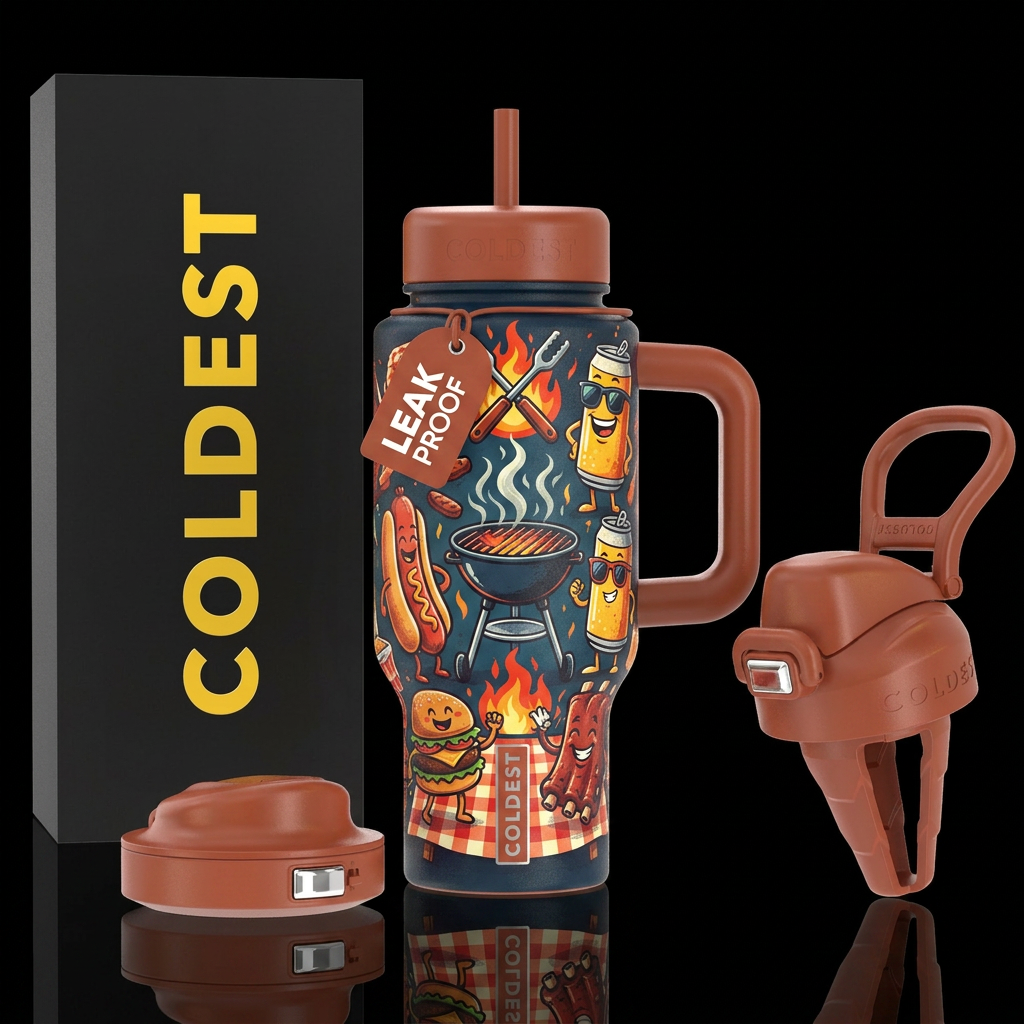 Backyard BBQ inbued rugged, rustic, stylistic, car... water bottle design
