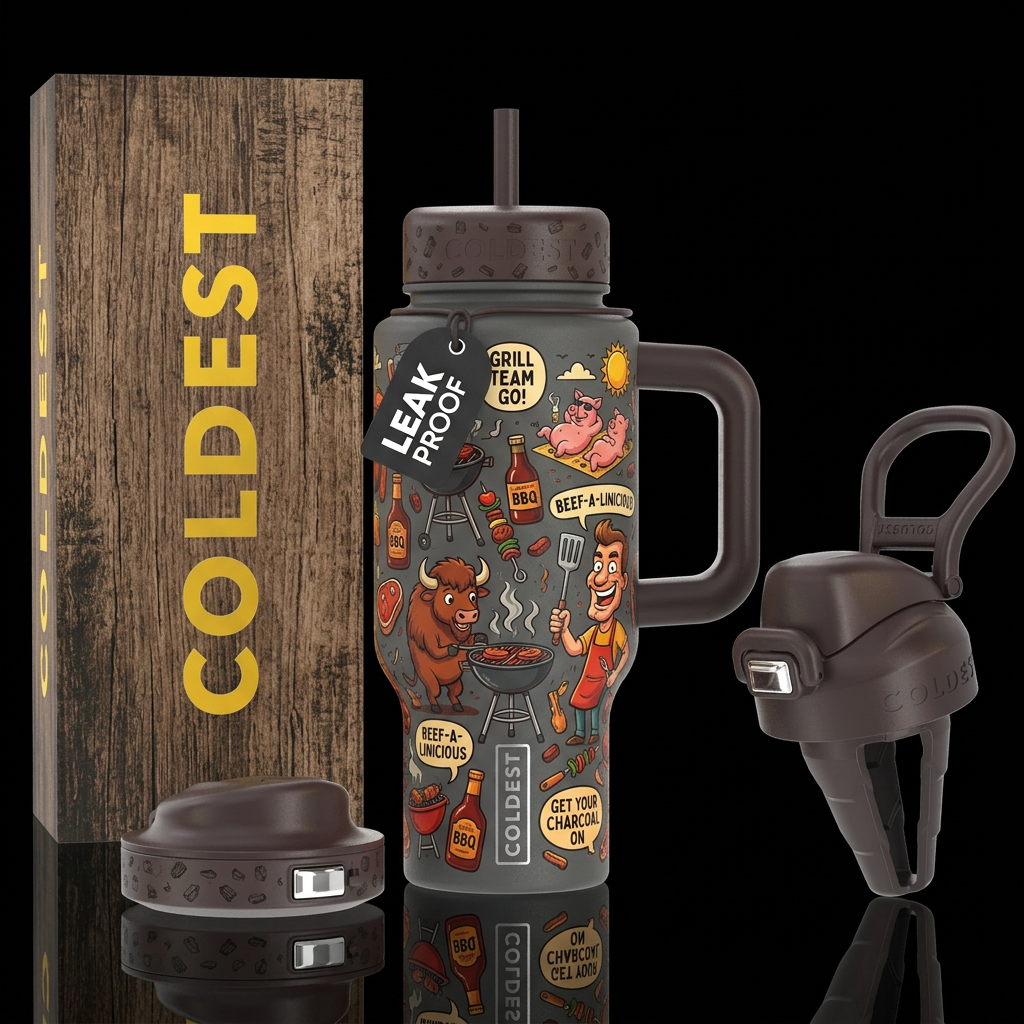 Backyard BBQ inbued rugged, rustic, stylistic, car... water bottle design