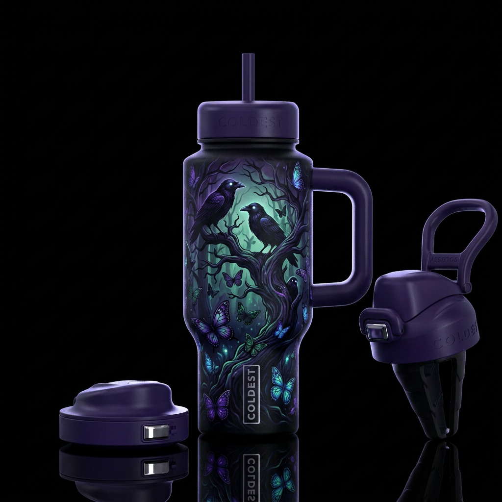 enchanting,hypnotic, haunted, inbued, glowie, dark... water bottle design