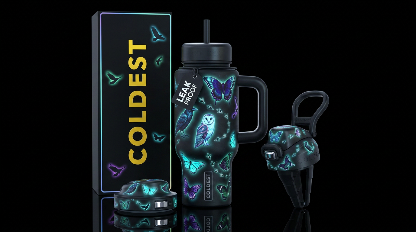 enchanting,hypnotic, haunted, inbued, glowie, dark... water bottle design