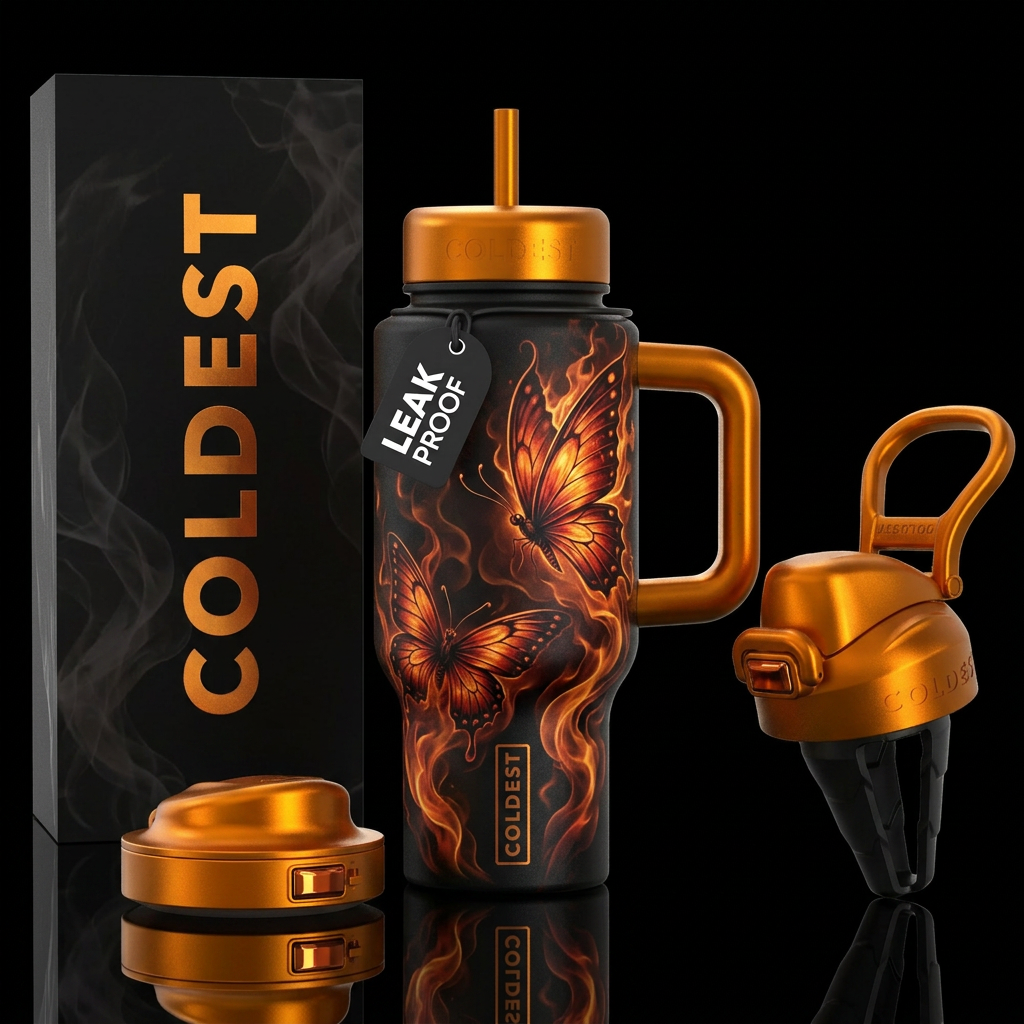 tattoo style, butterfly fairies, fantasy, realism,... water bottle design