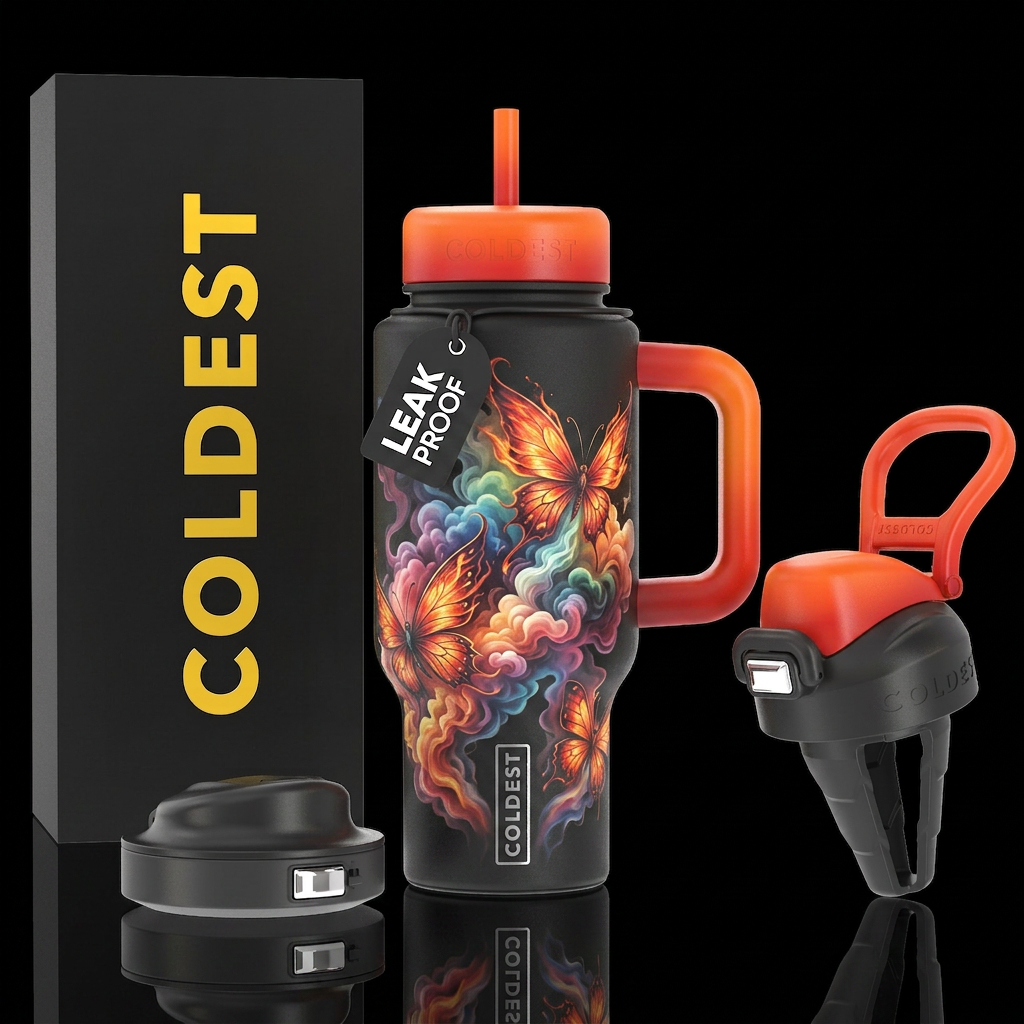 tattoo style, butterfly fairies, fantasy, realism,... water bottle design