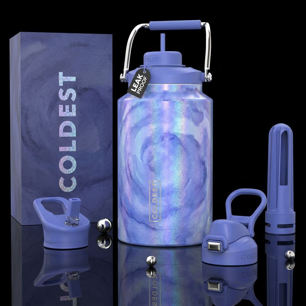 Periwinkle, watercolor, irridescent, vibrant, beau... water bottle design