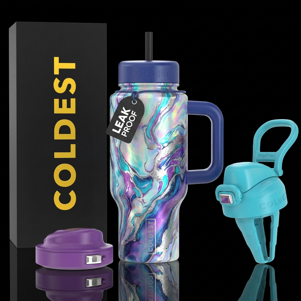 Marbled opalecent, turquoise, amethyst, sapphire, ... water bottle design