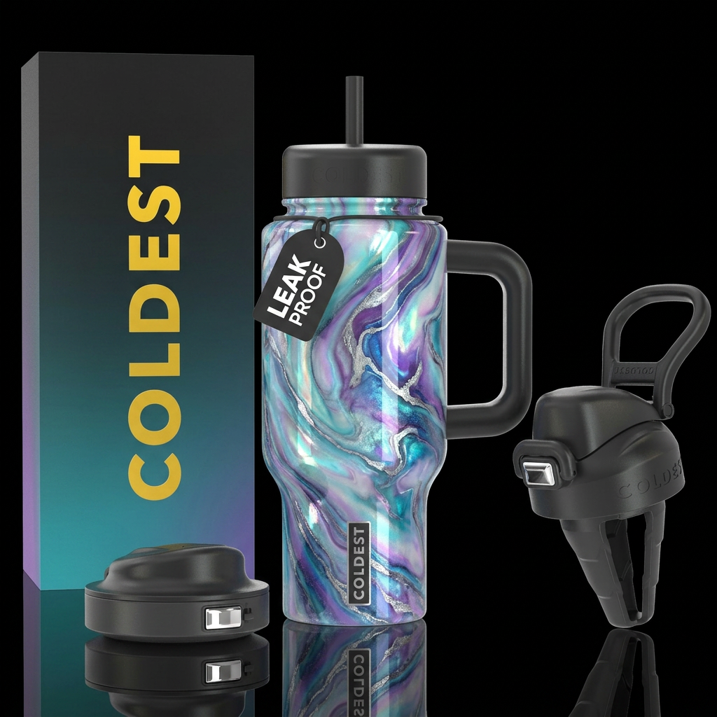 Marbled opalecent, turquoise, amethyst, sapphire, ... water bottle design