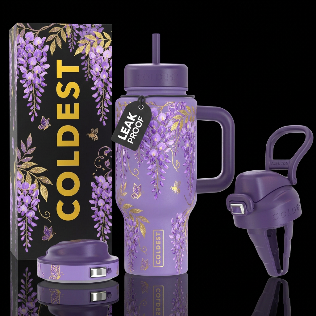 wisteria, whimsical, stylistic,midsummer, magical,... water bottle design