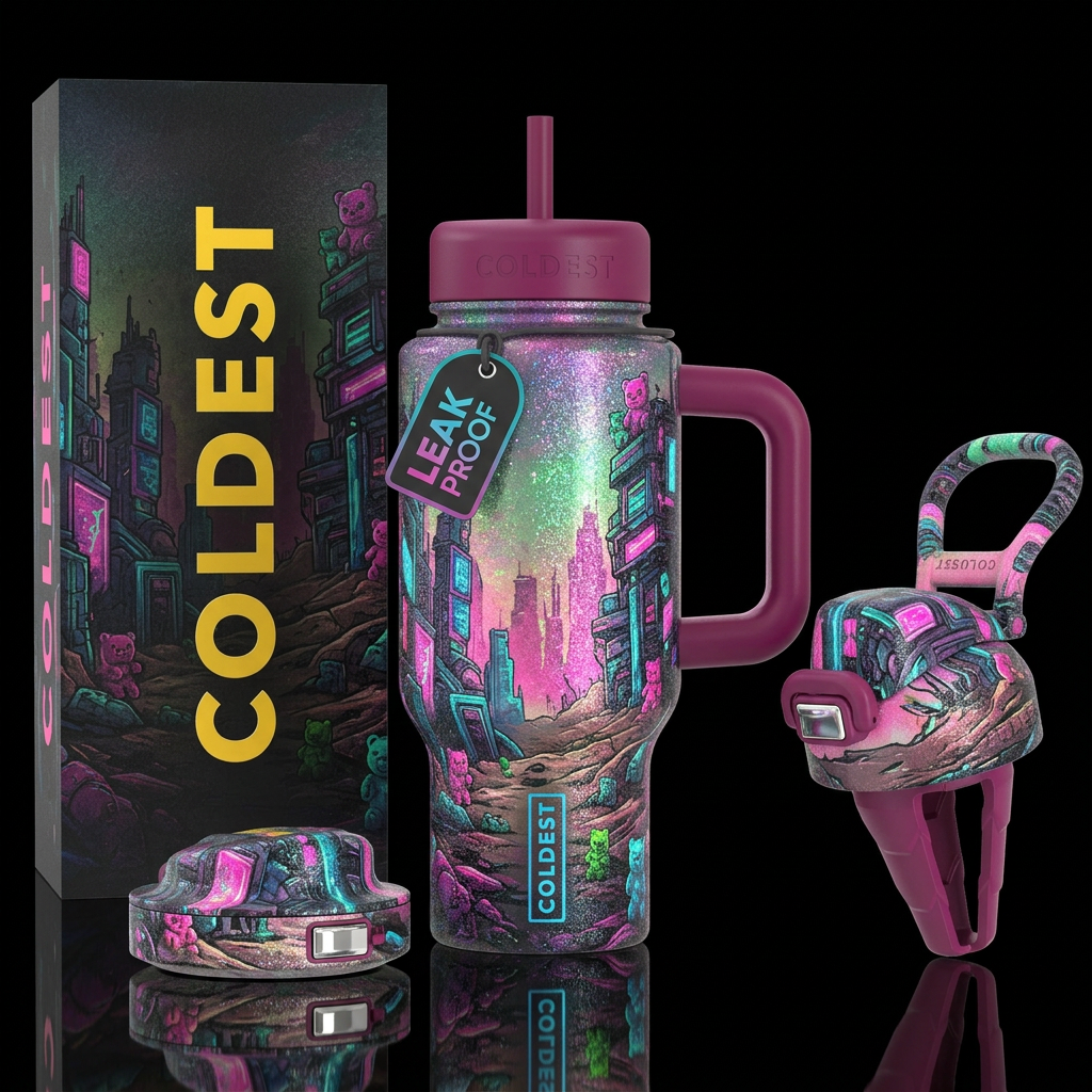 gummy bears, dystopian, vibrant, artistic, inbued,... water bottle design
