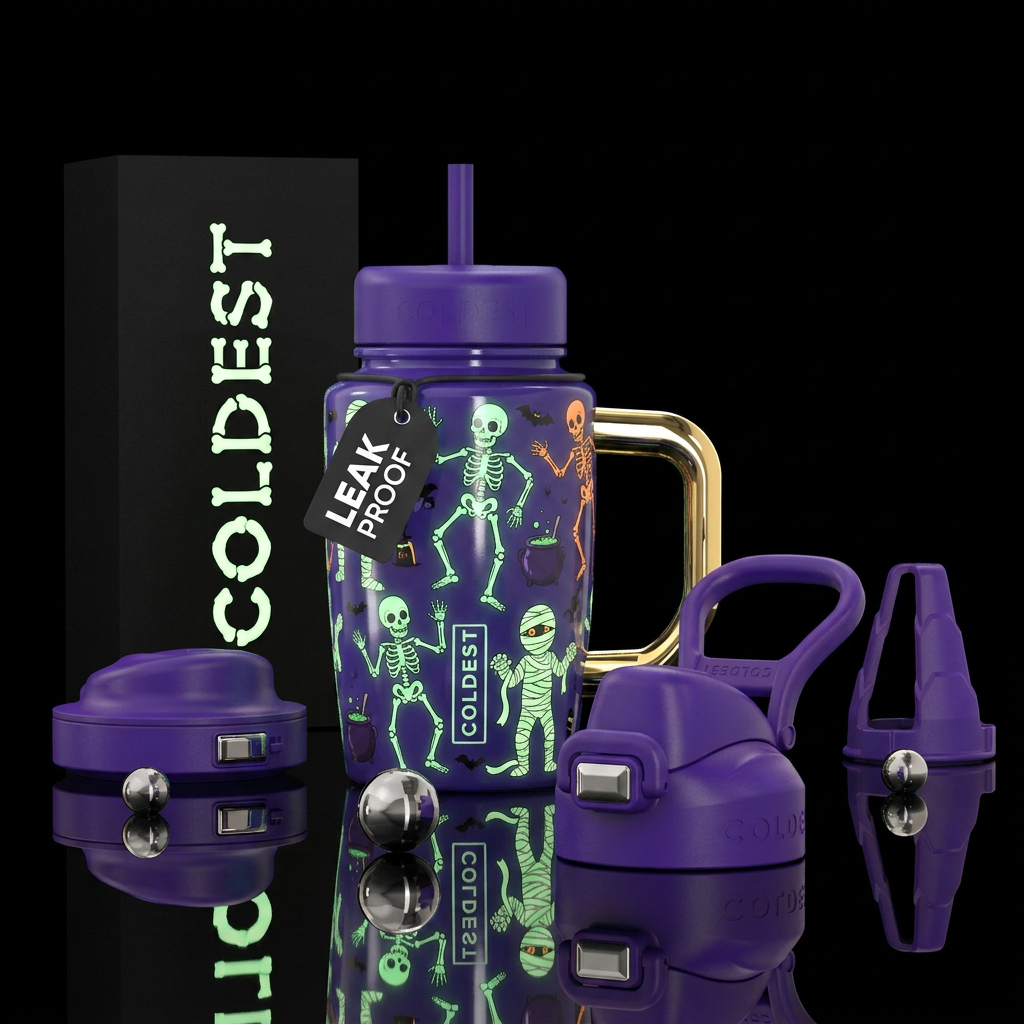 Glowie skeletons and mummy's halloween inbued silv... water bottle design
