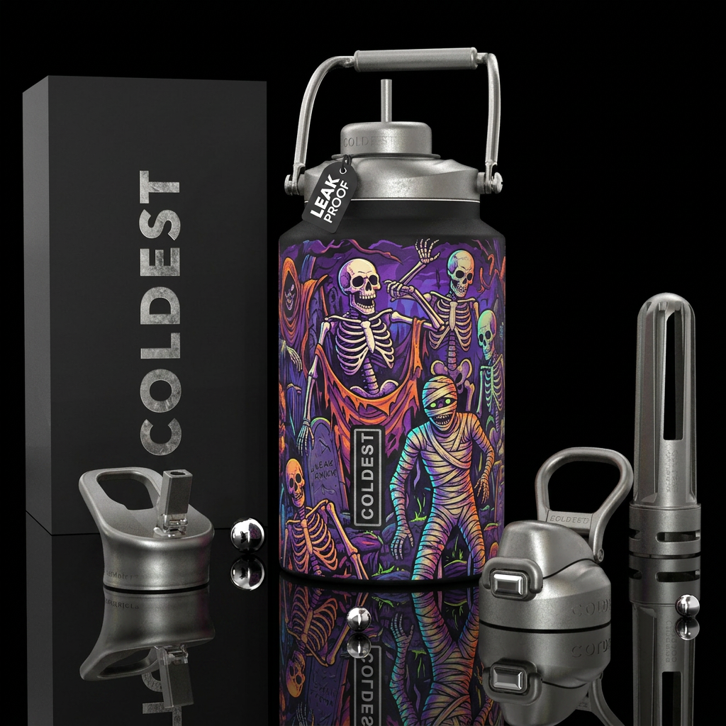 Skeletons and mummy's halloween inbued silver hand... water bottle design