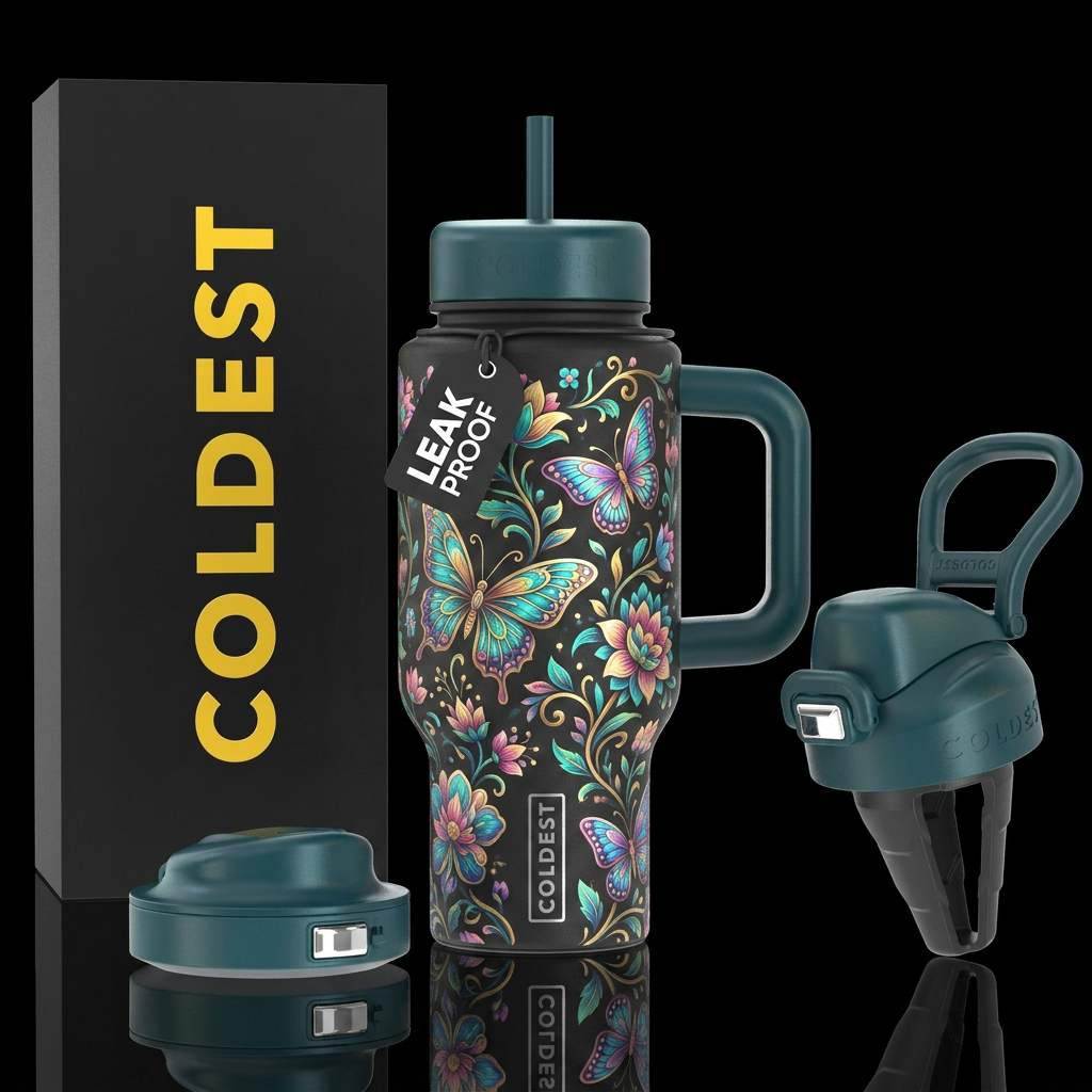 captivating, floral fairytale, vibrant, beautiul, ... water bottle design